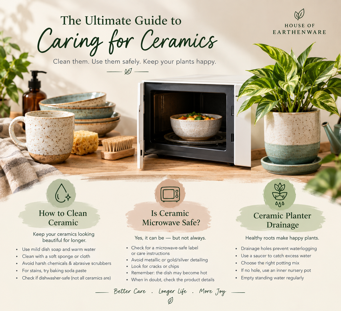 The Ultimate Guide to Caring for Ceramics: Cleaning, Microwave Safety & Planter Drainage