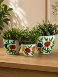 Hand-Painted Floral Ceramic Planter Set (Set of 3)