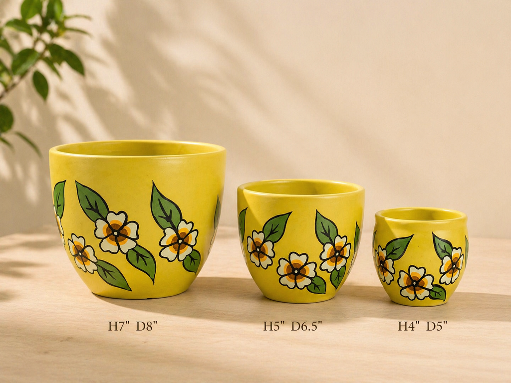 Hand-Painted Floral Ceramic Planter Set (Set of 3)