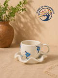Blue Blossom Handcrafted Ceramic Cup & Saucer Set