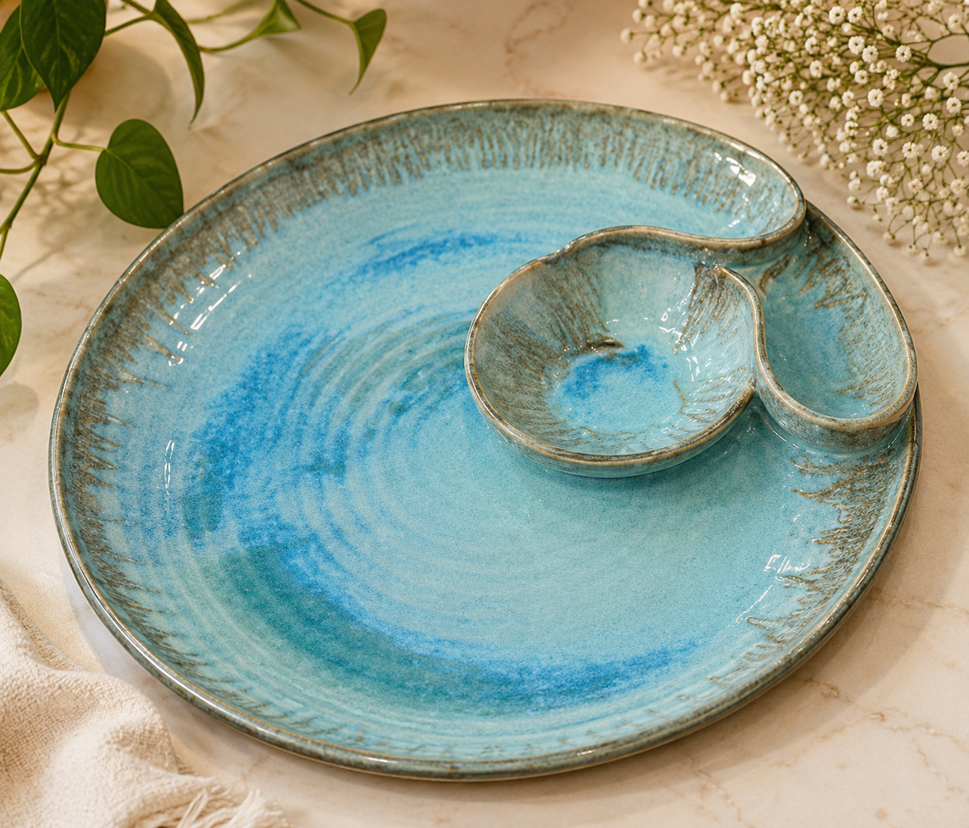 Ceramic Chip & Dip Platter – Elegant Serving Tray
