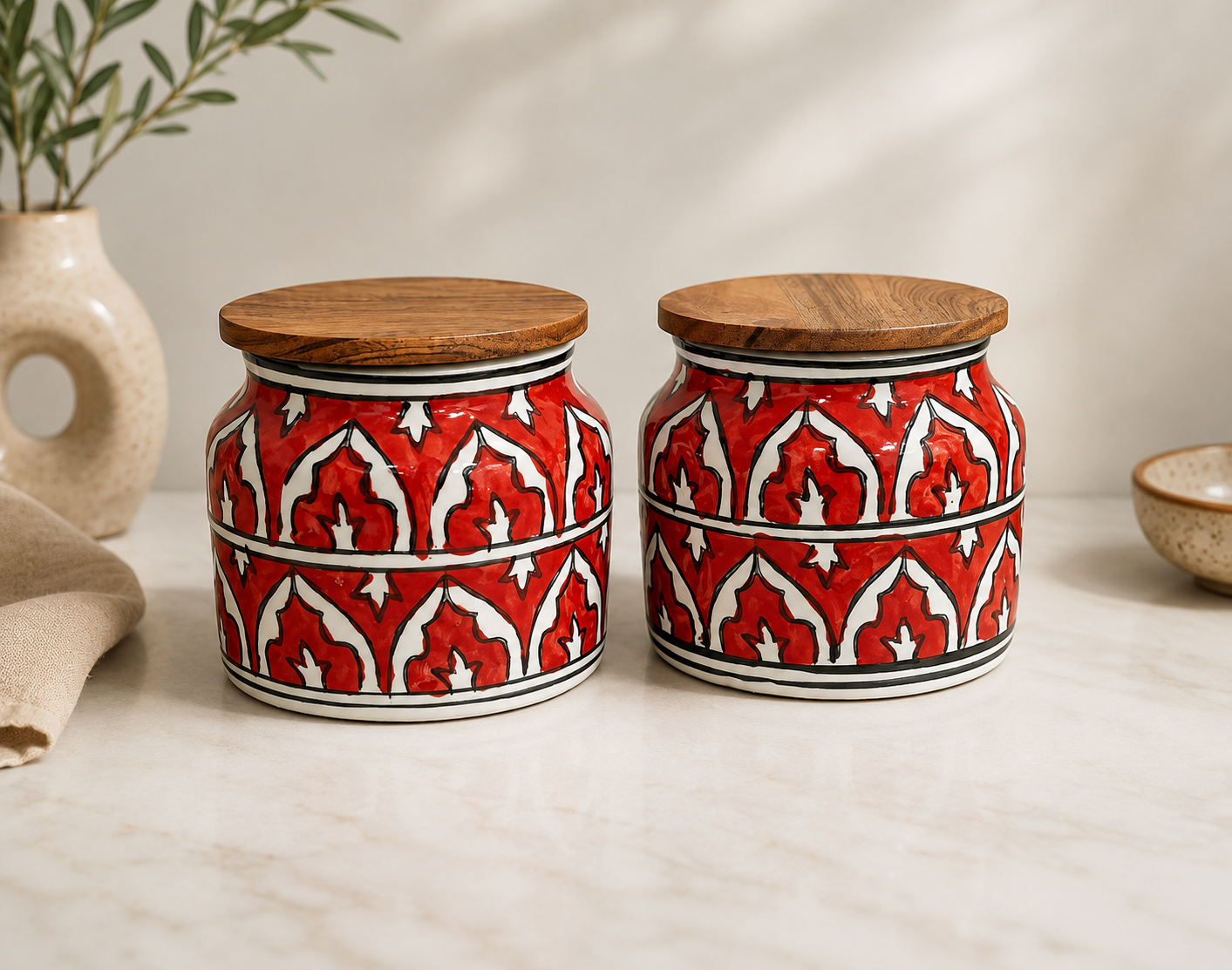 Storage Jars with Wooden Lid (Set of 2)