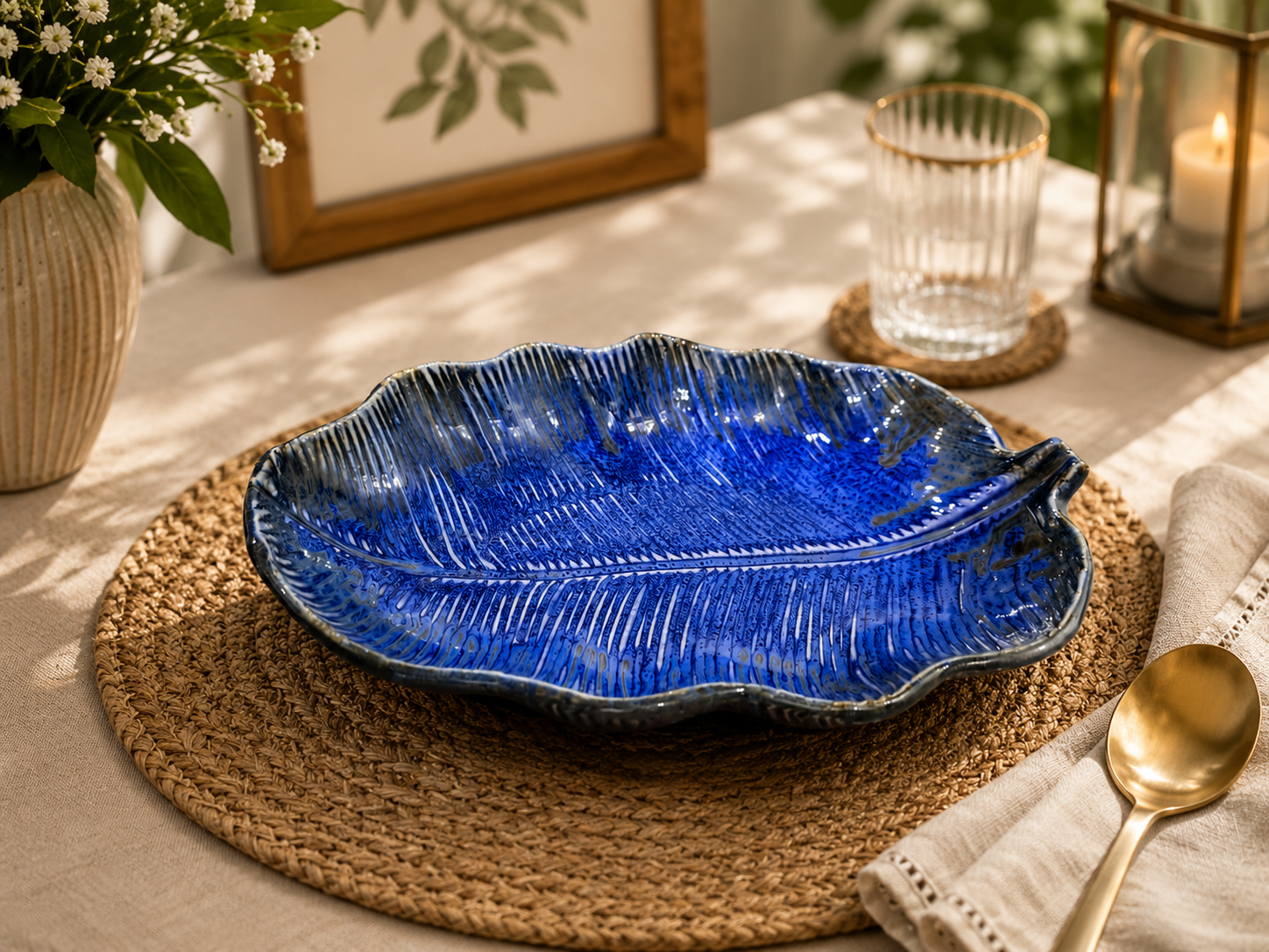 Leaf Shaped Platter Blue