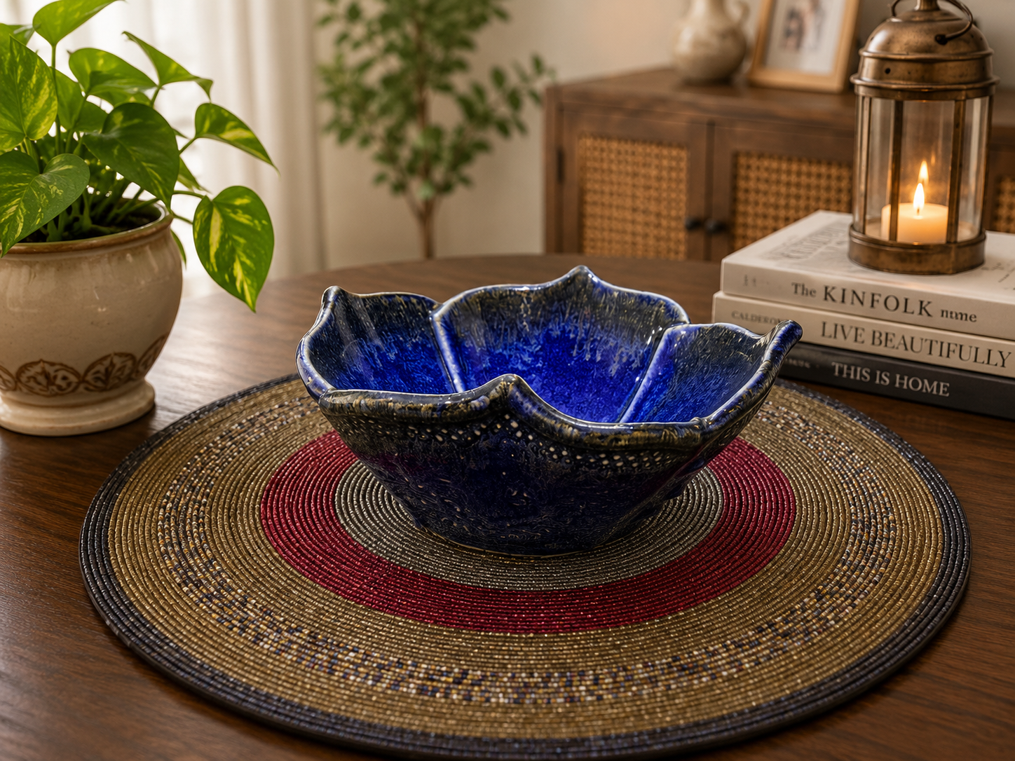 Midnight Blue Floral Serving Bowl
