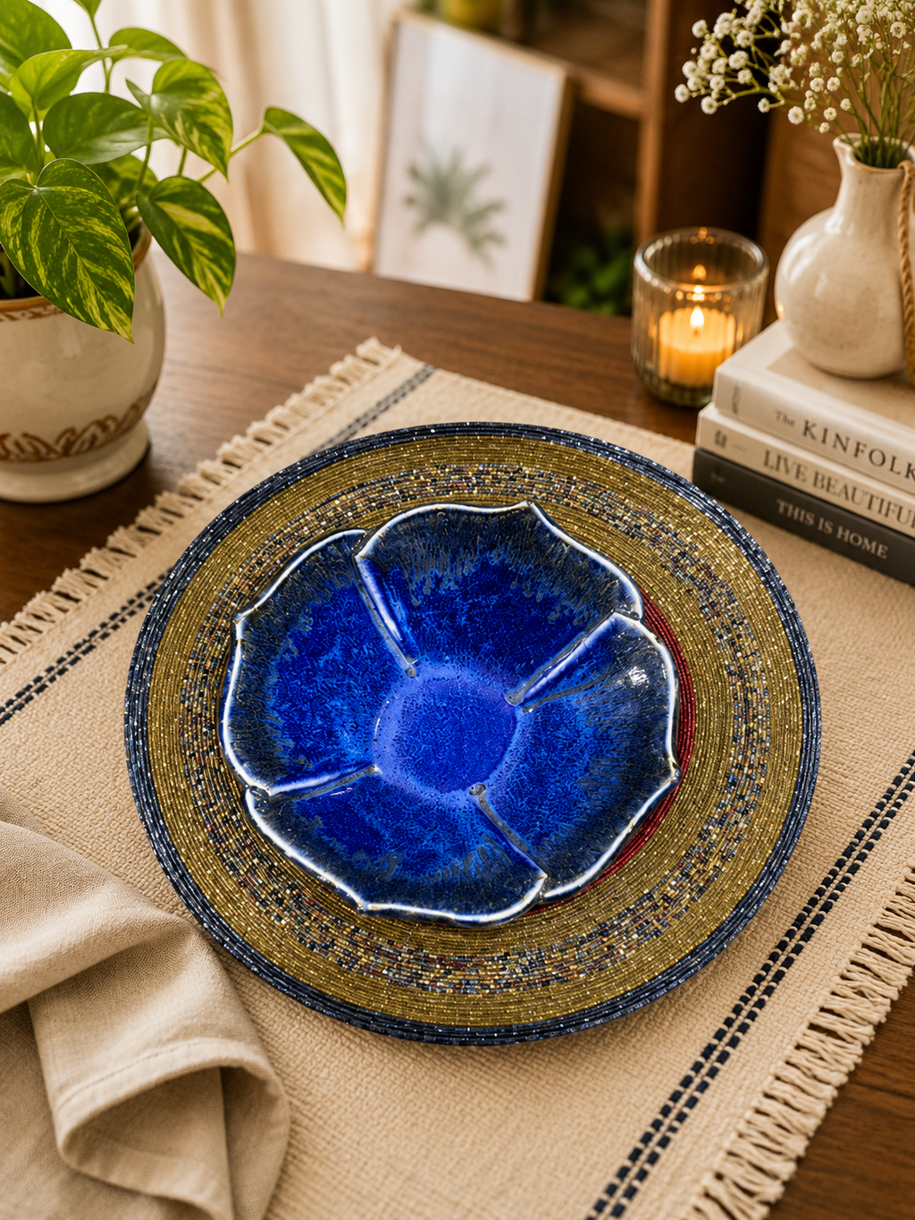 Midnight Blue Floral Serving Bowl