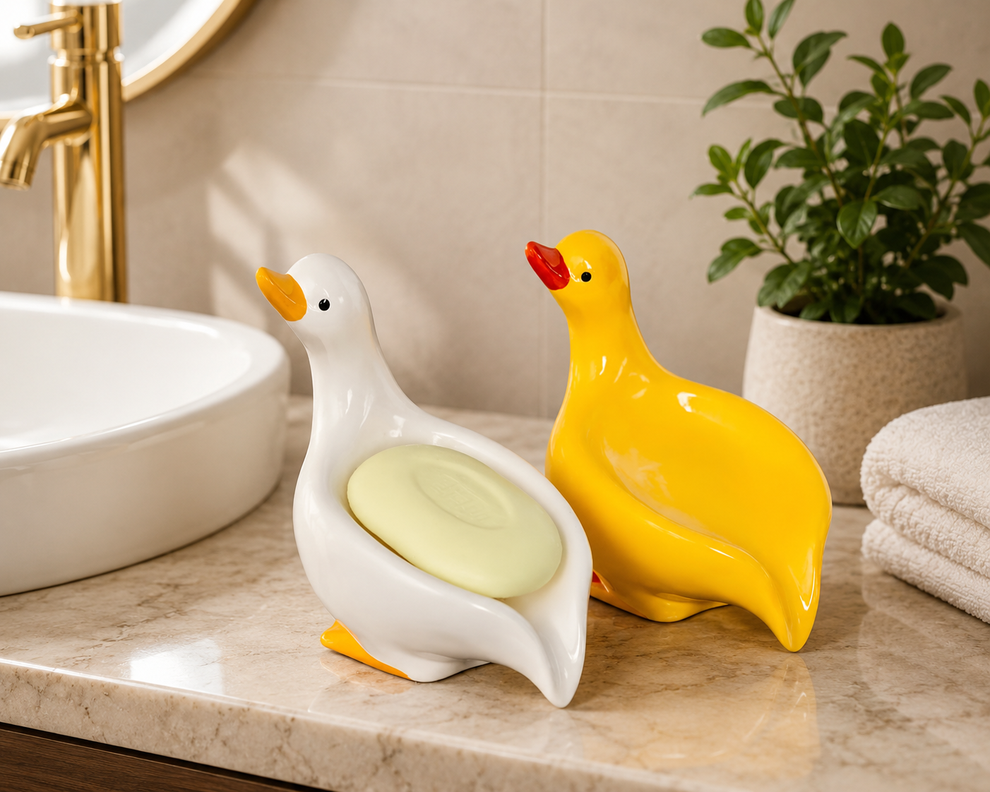 Duck Ceramic Soap Holder Set