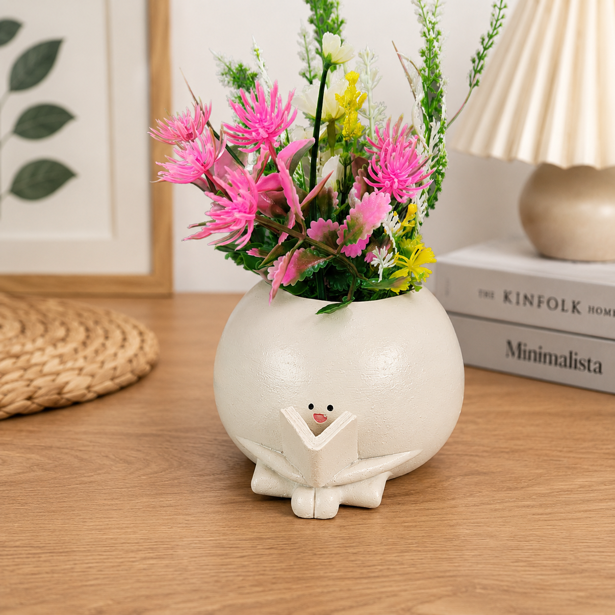 Cute Reading Face Mini Planter – Decorative Succulent Pot