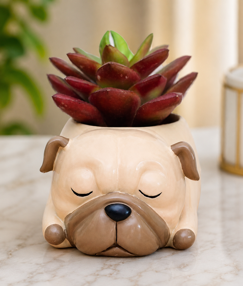 Sleepy Puppy Ceramic Planter
