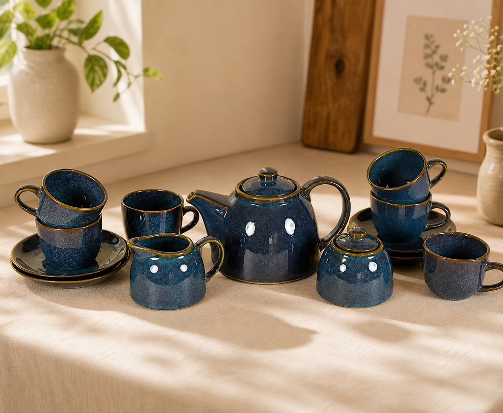 Midnight Blue Ceramic Tea Set – Complete Serving Collection