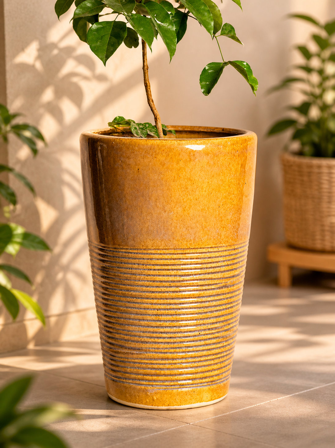 Rustic Glaze Tall Ceramic Planter