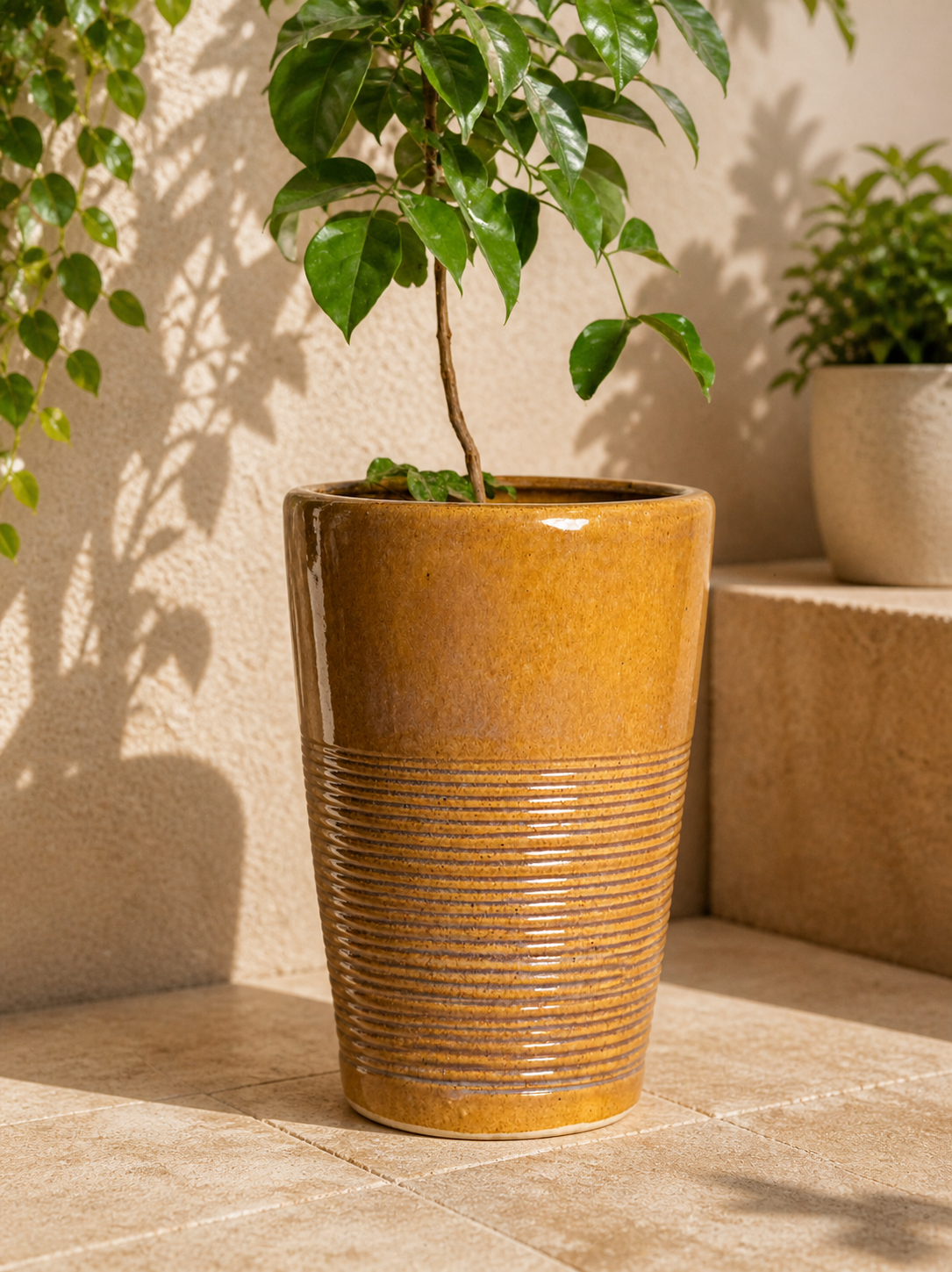 Rustic Glaze Tall Ceramic Planter