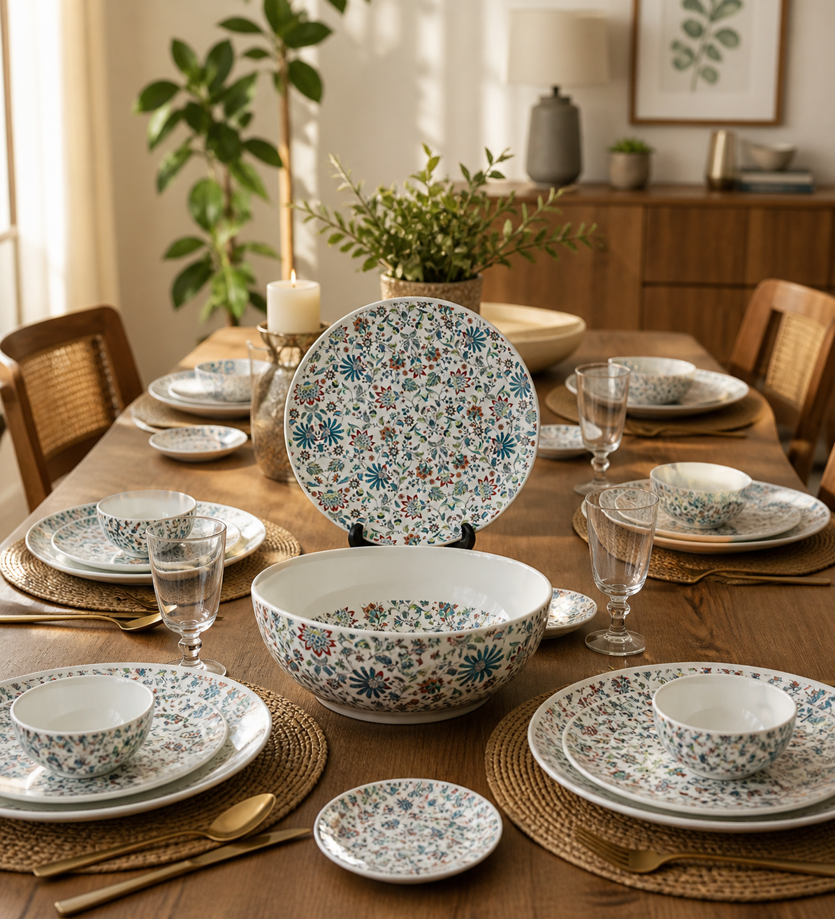 Floral Ceramic Dinner Set – 19 Piece Elegant Tableware