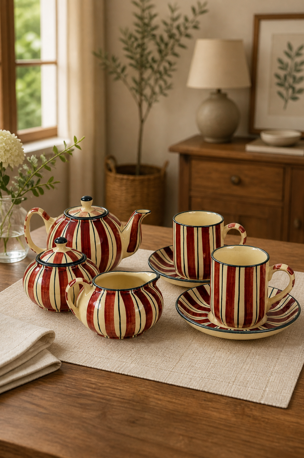 Striped Ceramic Tea Set – 7 Piece Classic Collection