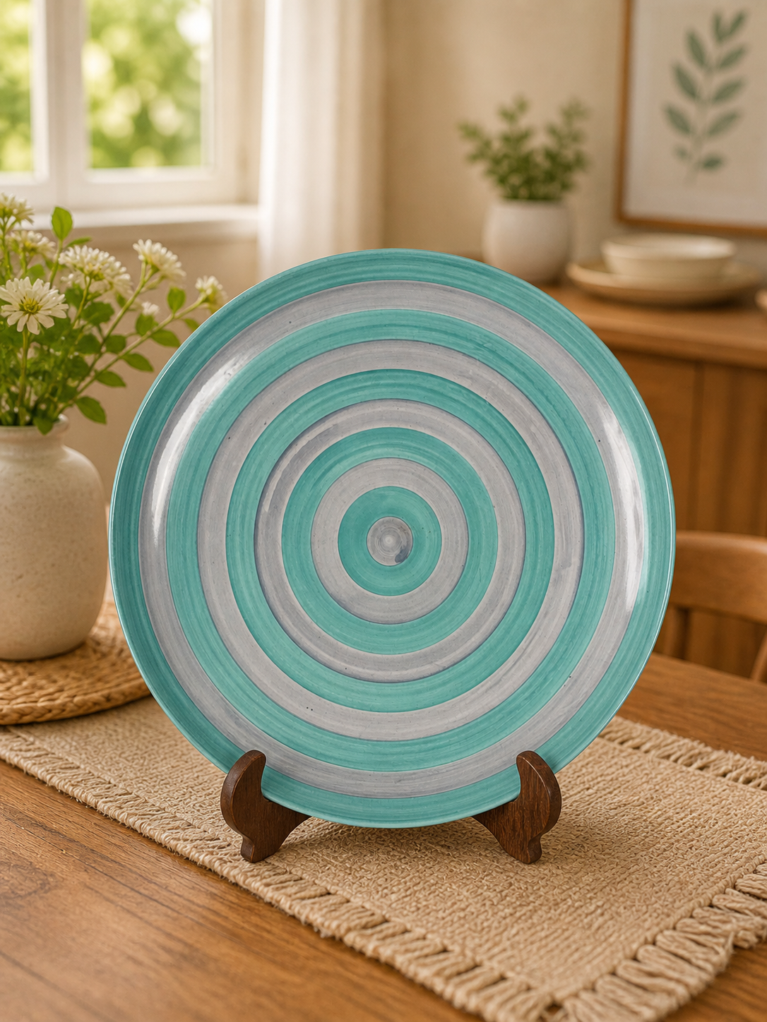 Striped Ceramic Dinner Plate – 10.5” Modern Table Essentia