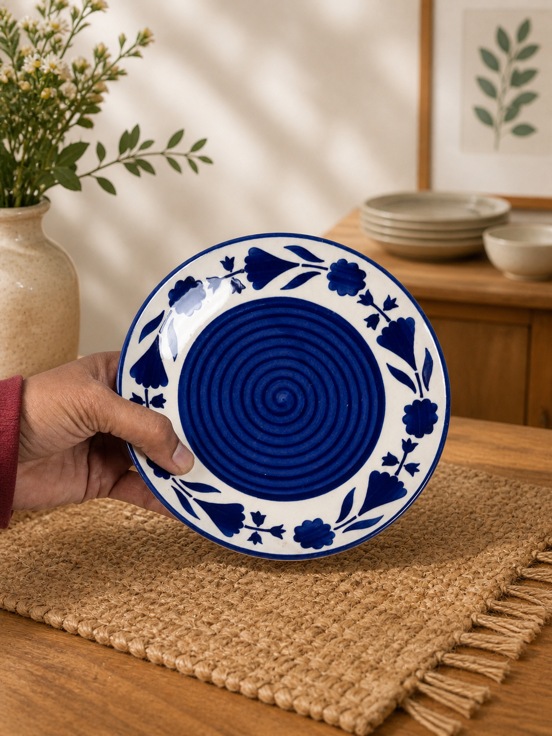 Blue Floral Ceramic Side Plate – 7” Elegant Serveware