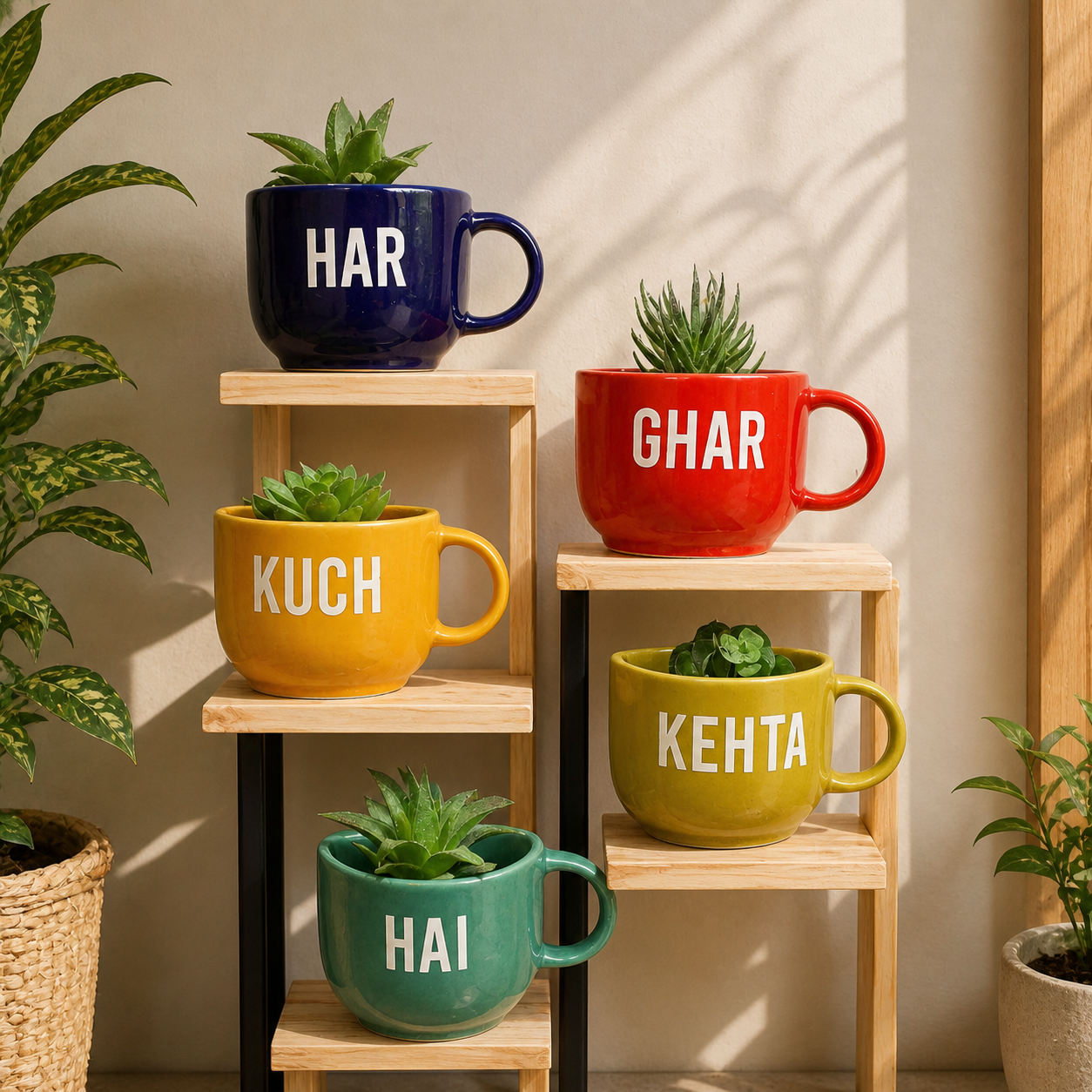 Set of 5 Mini Ceramic Planter Cups (H3" x D5.5")