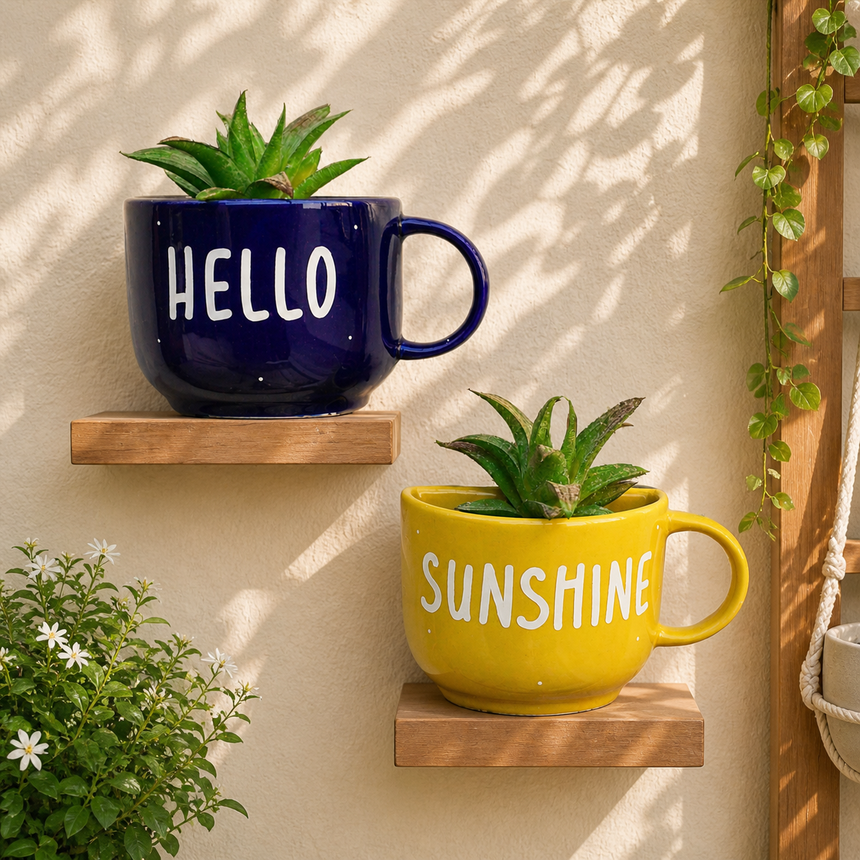 Set of 2 Mini Ceramic Planter Cups