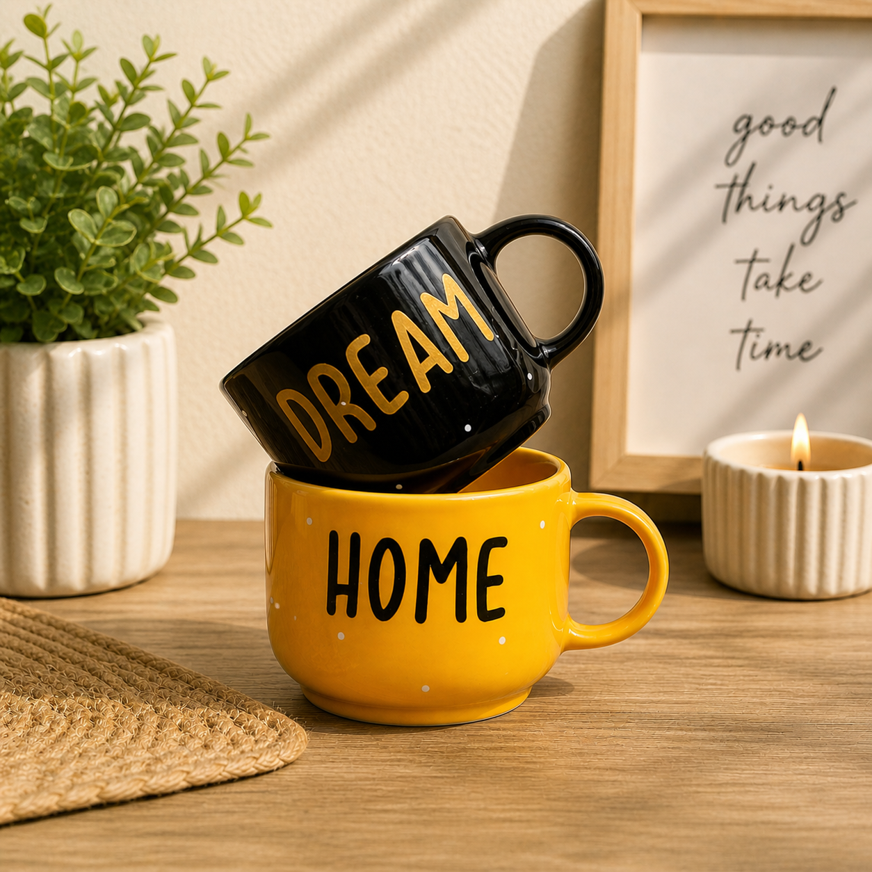 Set of 2 Ceramic Mug Planters – “Dream Home”