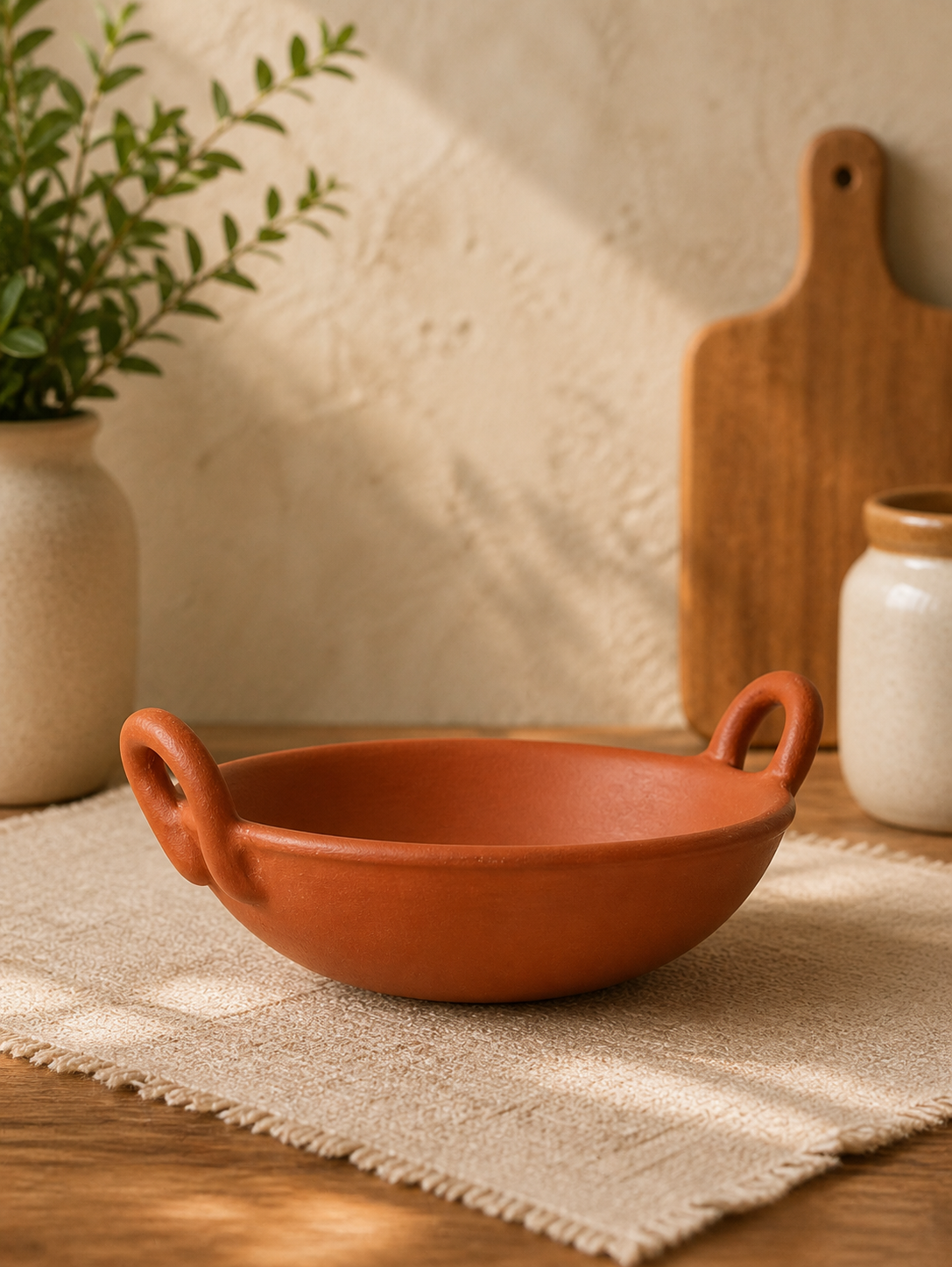 Handcrafted Terracotta Kadhai with Handles – 7 Inch (1.5 Litre)
