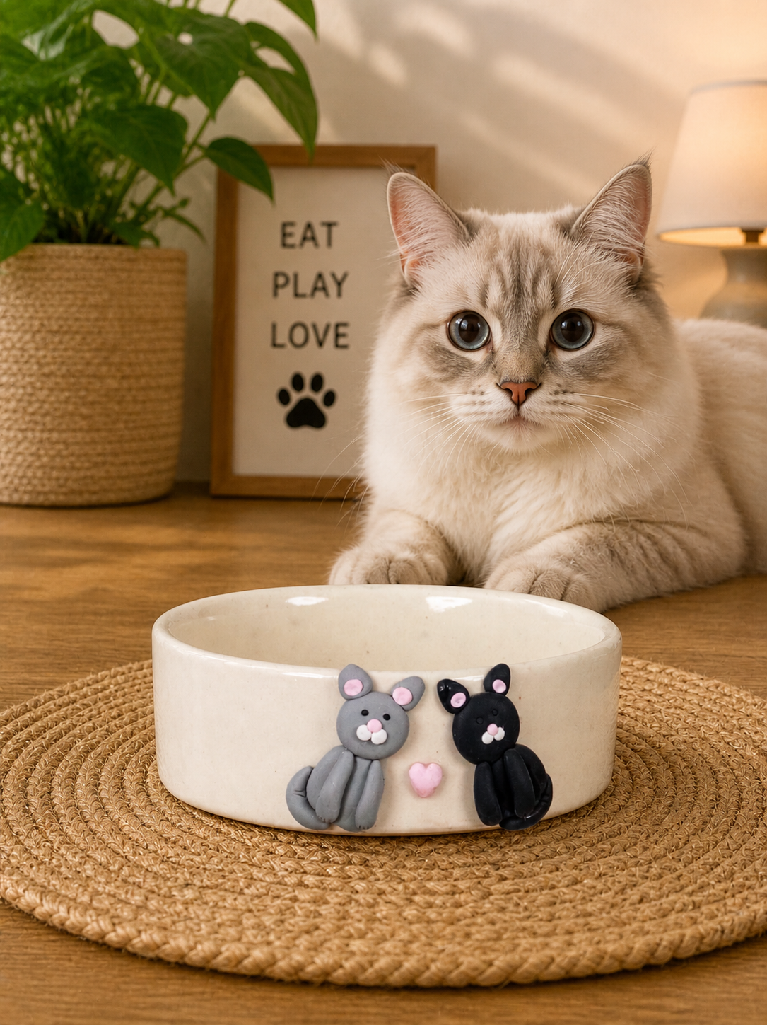 Cute Cat Ceramic Pet Bowl – 5.5 Inches