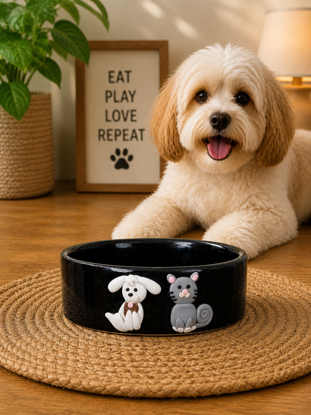 Designer Ceramic Pet Bowl (Dog & Cat Motif)