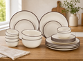 Minimalist Ceramic Dinnerware Set – Classic Cream with Brown Rim
