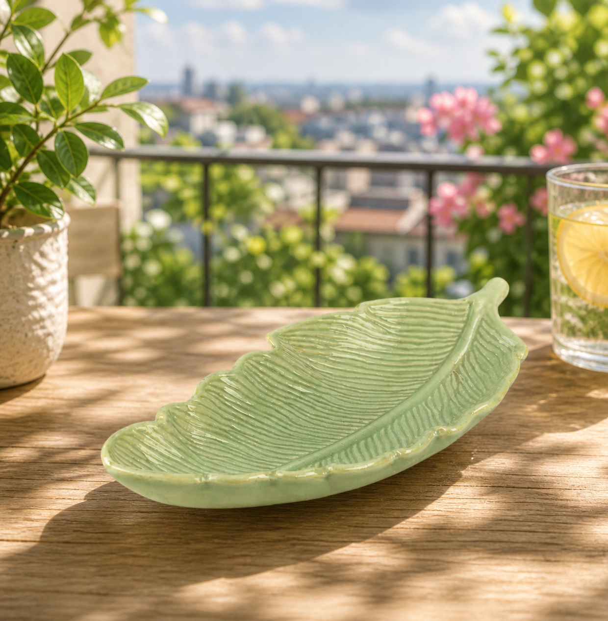 Leaf Embossed Ceramic Utility Dish – 10 Inch (Green Finish)