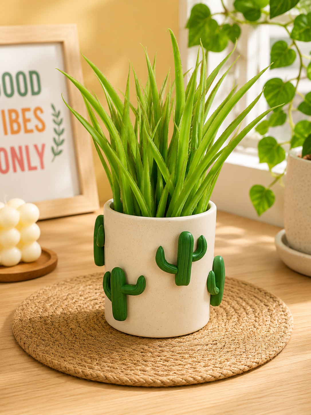 Cactus Ceramic Planter – Handmade Tabletop Pot