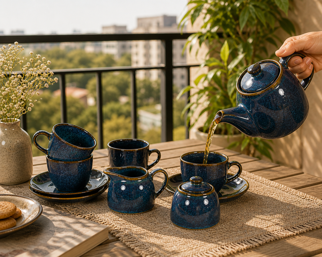 Midnight Blue Ceramic Tea Set – Complete Serving Collection