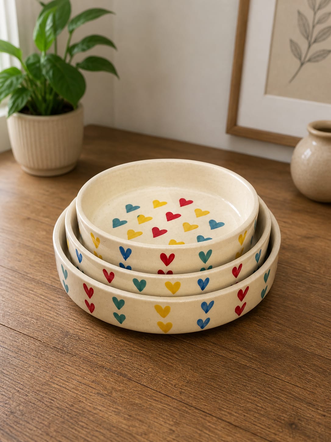 Heart Print Ceramic Bowl Set (Set of 3)