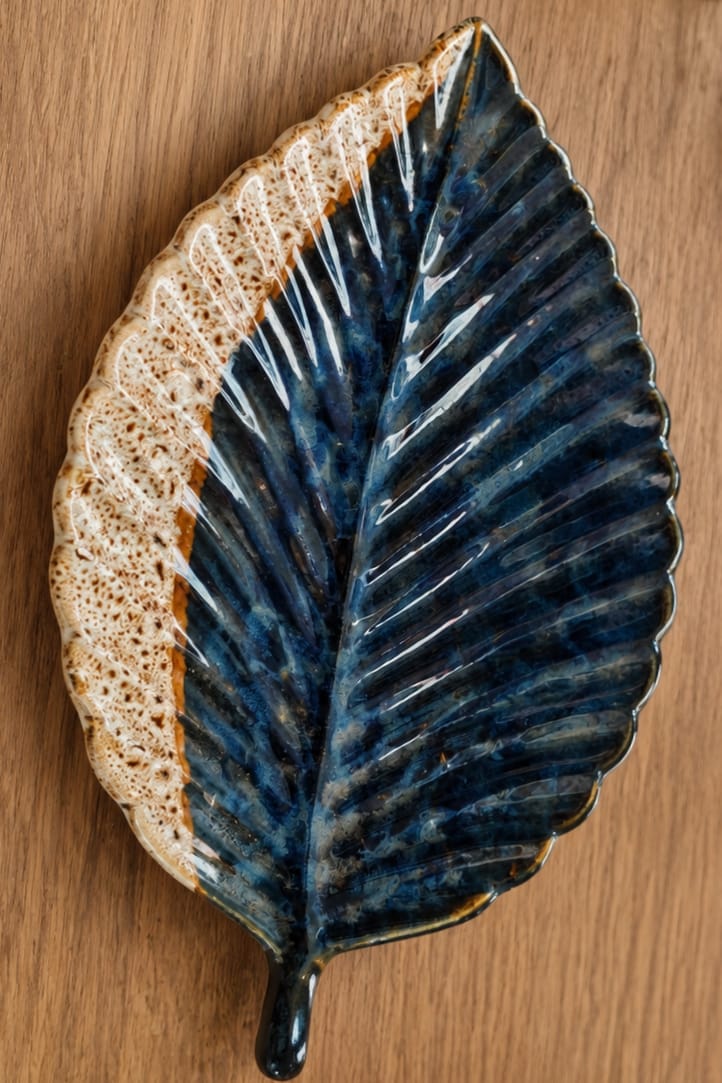Leaf-Shaped Handmade Ceramic Serving Platter