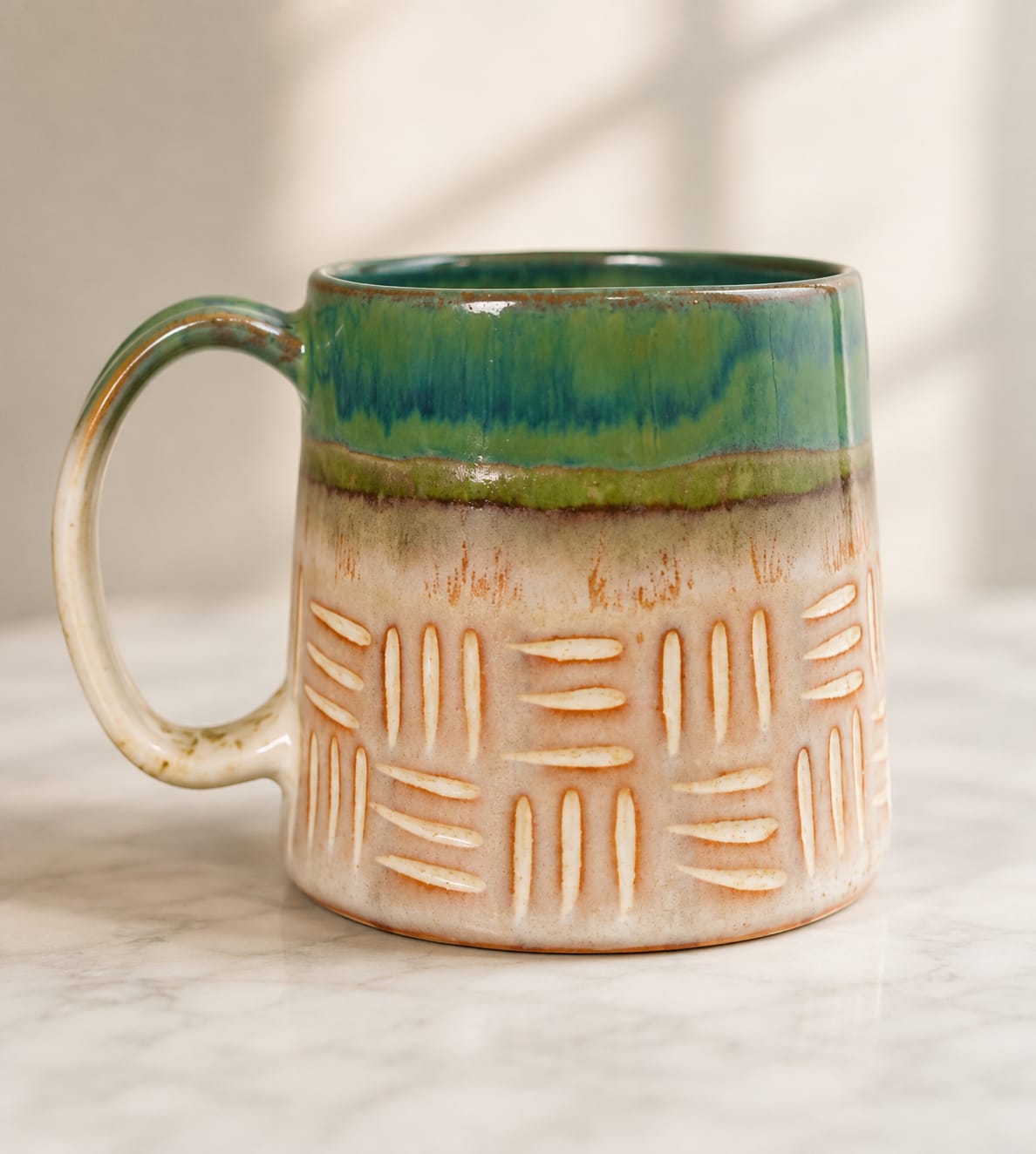 Rustic Green Glazed Ceramic Mug