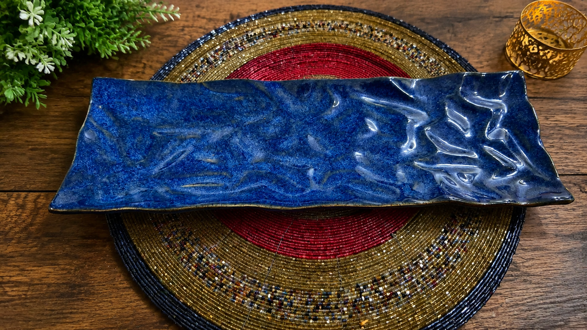 Blue Textured Ceramic Platter