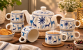 Ceramic Deer Print Tea Set with 6 Cups | Elegant Tea Time Collection