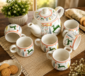 Ceramic Deer Print Tea Set with 6 Cups | Elegant Tea Time Collection